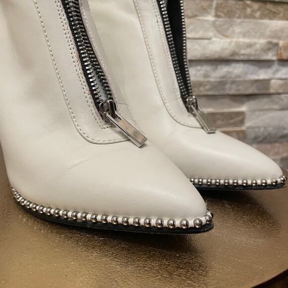 BCBGeneration Ivory White Leather Studded Zip Heeled Booties | Y2K Style, 5M - Picture 4 of 11